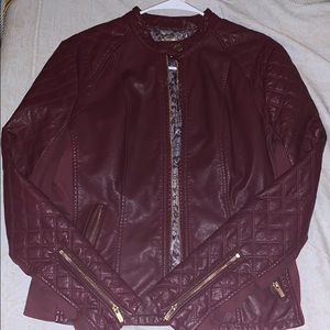 maroon leather jacket